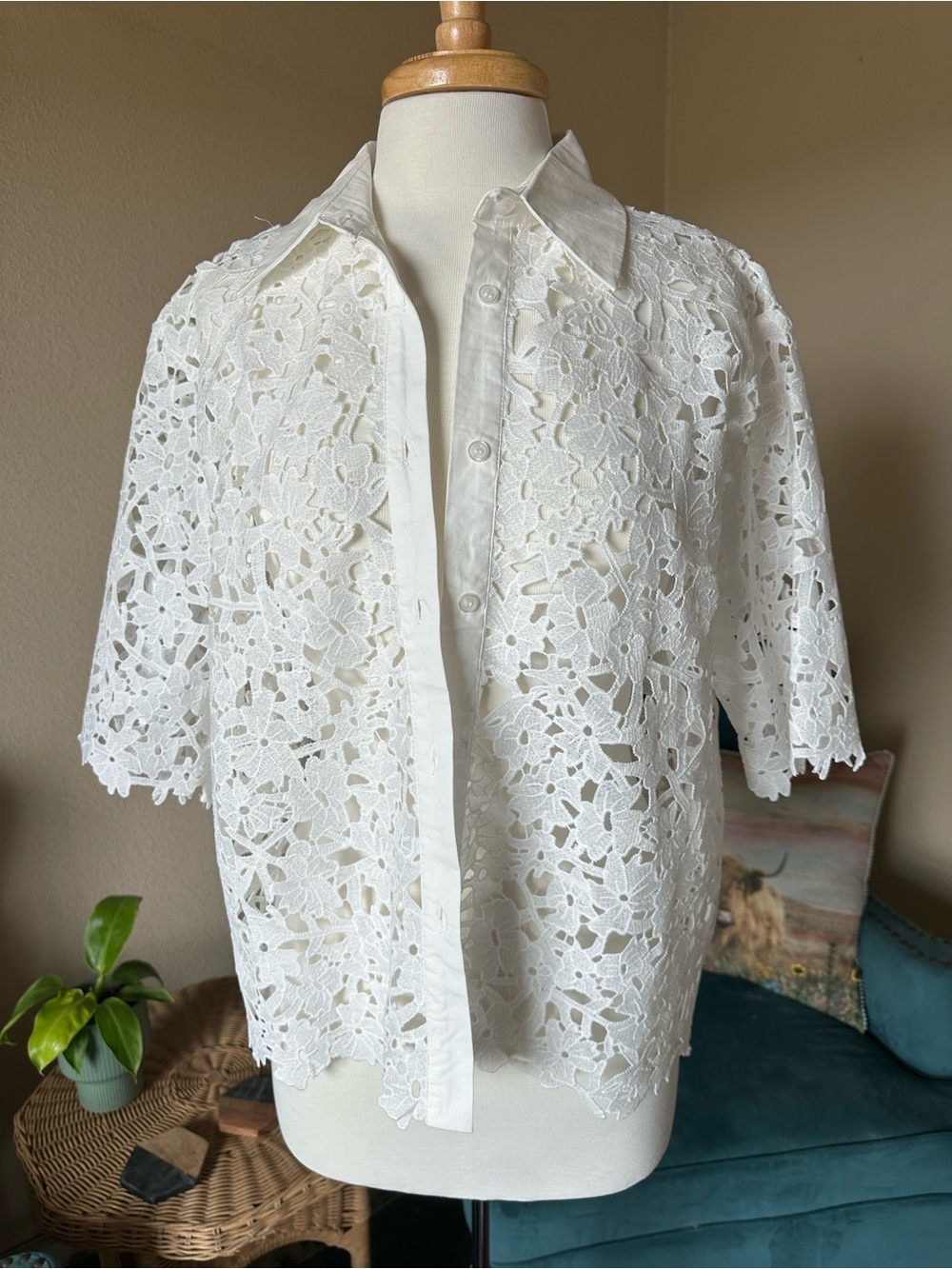 NWT Drole de Copine Paris Floral Guipure Lace Top L